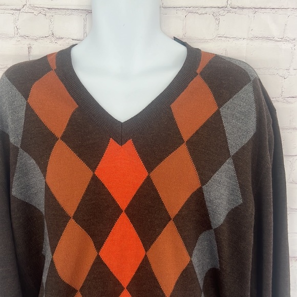 Valda By Toscano Italian merino wool & Acrylic argyle brown sweater size XL - Picture 4 of 10